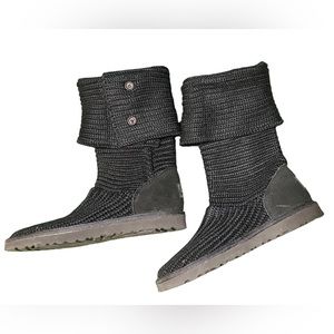 WOMEN'S UGG AUSTRALIA TALL CARDY  BLACK SWEATER KNIT BOOTS SIZE 8